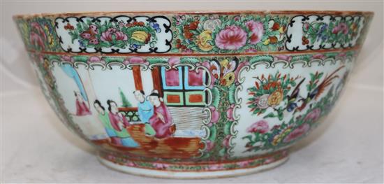 A large Chinese Canton-decorated famille rose punch bowl, c.1900, diameter 37cm